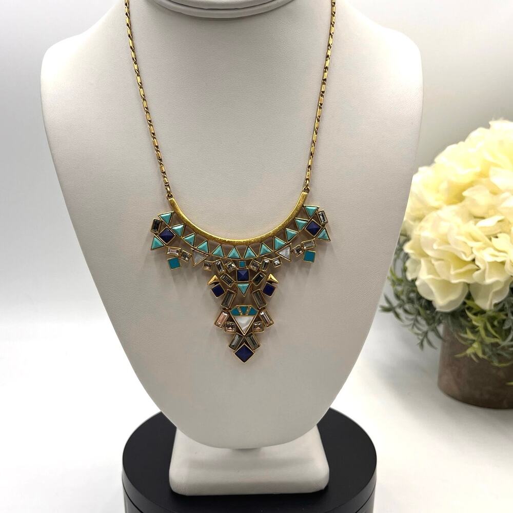 Stella & Dot Turquoise and Navy Geometric Bib Necklace